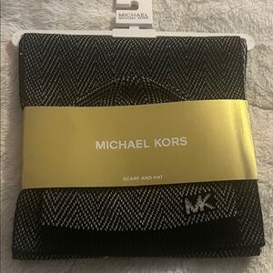 Michael Kors Black and Gray Scarf and Hat Set